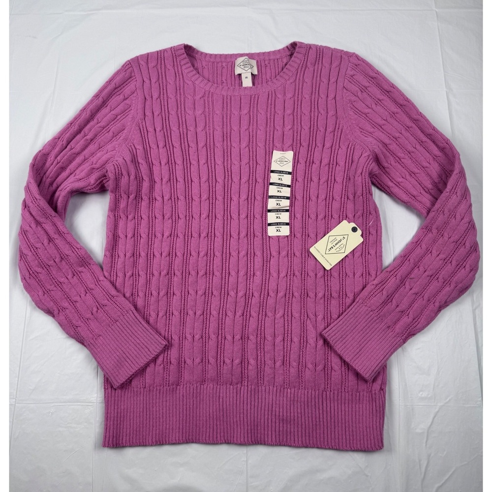 St. John's Bay Womens XL Classic Cable Knit Sweater Fabulous Pink Crew Neck NWT